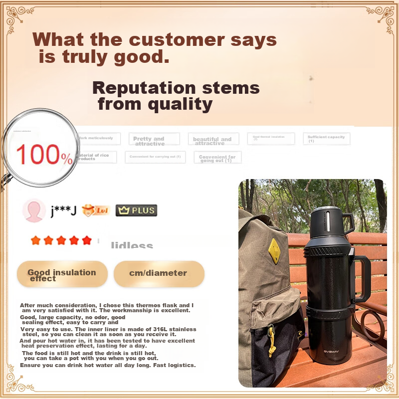 BVGMAV Insulated Bottle, Large Capacity, Outdoor Travel, 316L Stainless Steel, V...