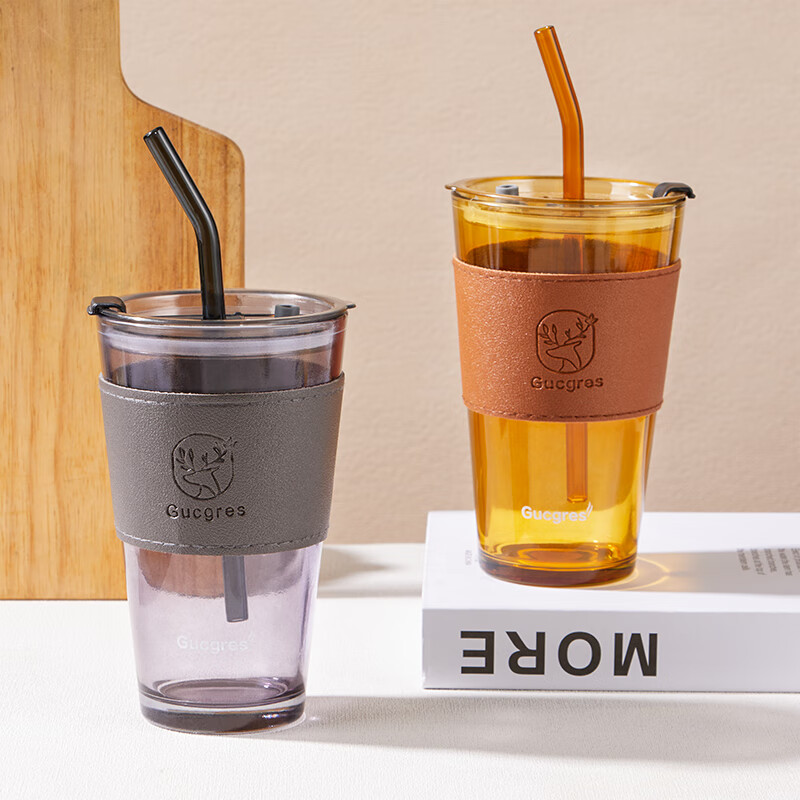 Baijie Glass Water Cup, Bamboo Joint Cup with Straw, Cup with Lid, Coffee Cup, G...
