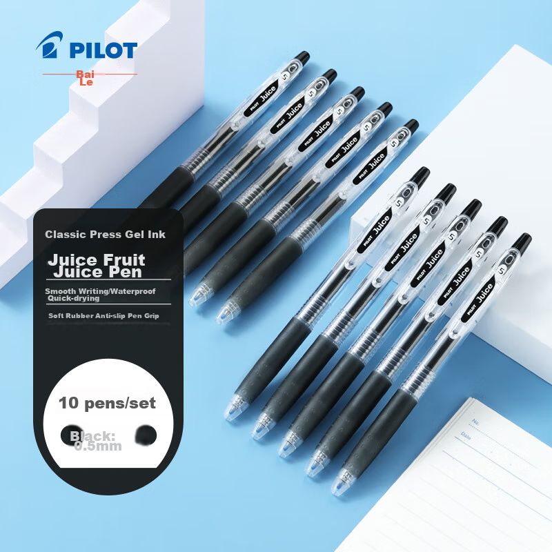 PILOT JUICE Retractable Gel Pen, Black, 0.5mm, Stylish Black Ink, Water-Based Pe...