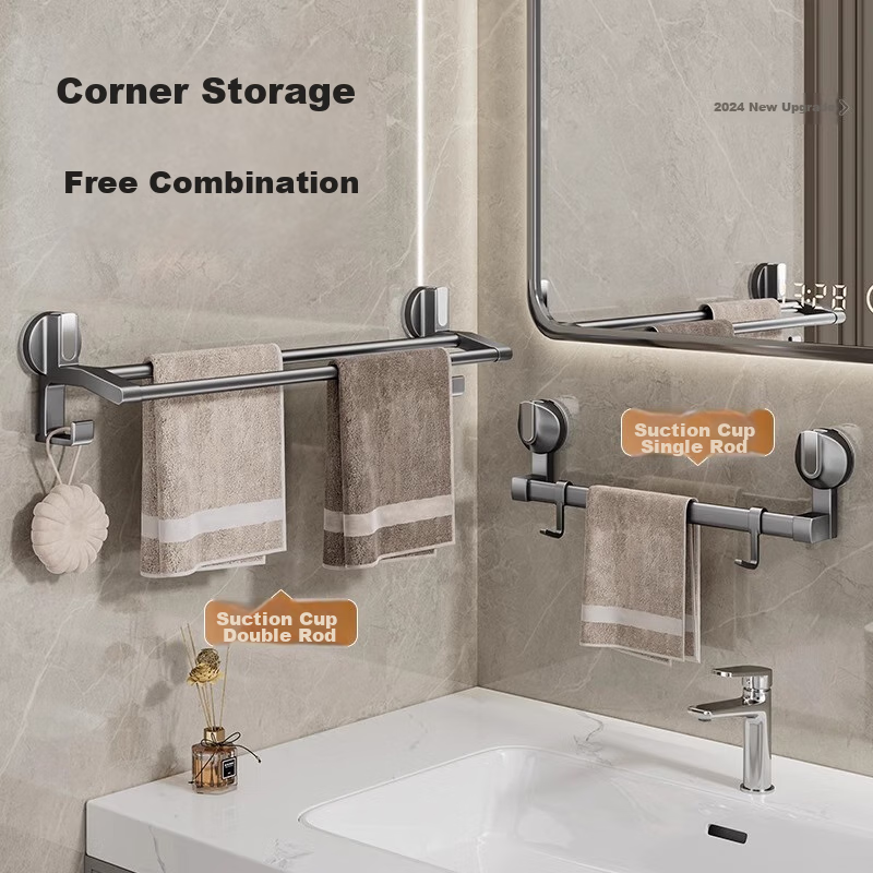 Baihan Suction Cup Towel Rack, Bathroom Storage Shelf, No Drilling Required, Toi...