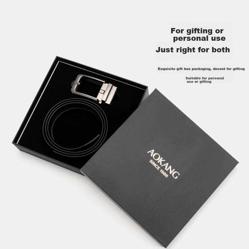 Aokang Men's Automatic Buckle Business Gift Box Belt Top Layer Cowhide Belt Birt...