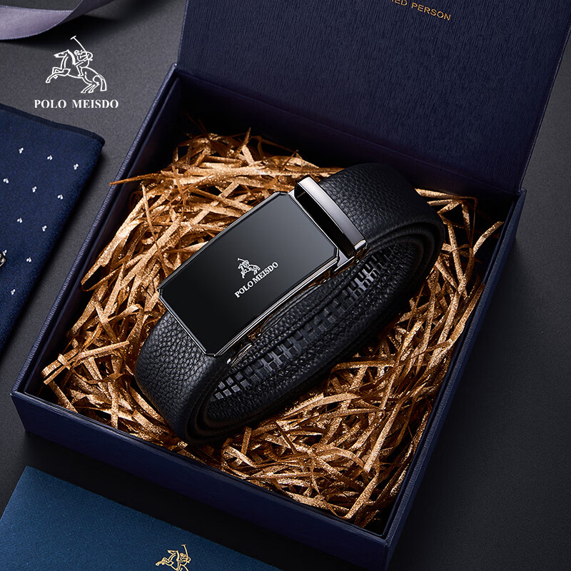 POLOMEISDO Men's Genuine Leather Automatic Buckle Belt JD Self-operated Belt Bir...