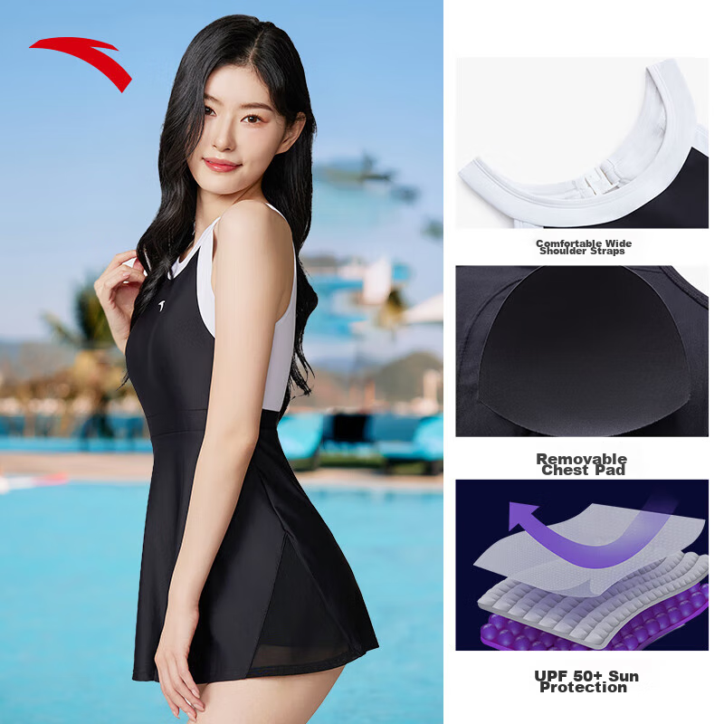 Anta Xiaomanyao Swimsuit, Women's One-Piece Dress Style, Conservative, Slimming,...