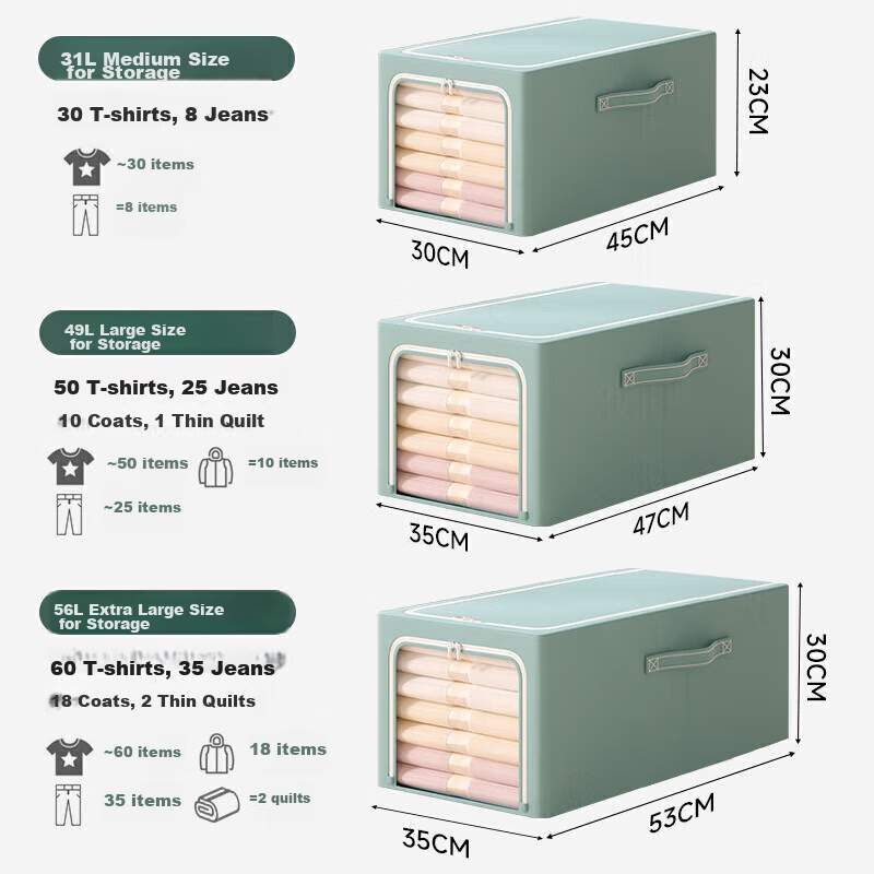 Baicaoyuan Oxford Fabric Storage Box for Clothes And Quilts, 56L Capacity, 1 Pie...