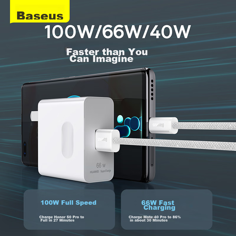 Baseus Type-C Data Cable, Compatible with 100W/66W Huawei Charging Cable, 6A Fas...