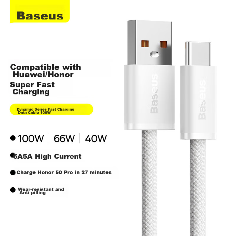 Baseus Type-C Data Cable, Compatible with 100W/66W Huawei Charging Cable, 6A Fas...