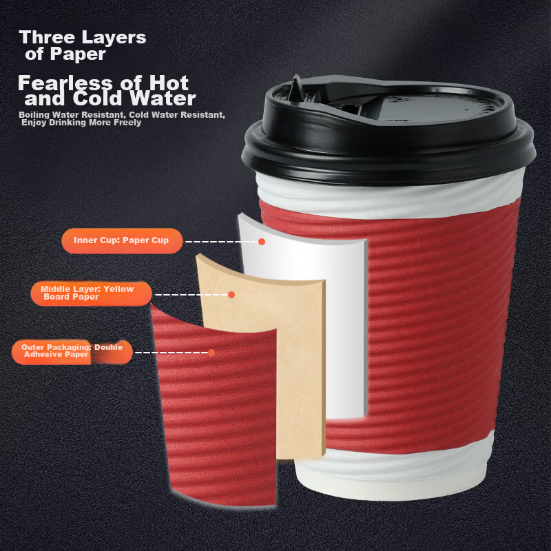 Baijie Disposable Coffee Cups with Lids, Large Size, 30 Sets * 350ml, Double-Lay...