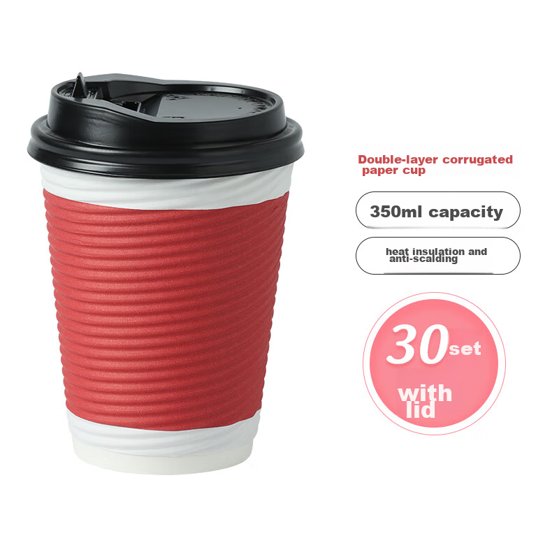 Baijie Disposable Coffee Cups with Lids, Large Size, 30 Sets * 350ml, Double-Lay...