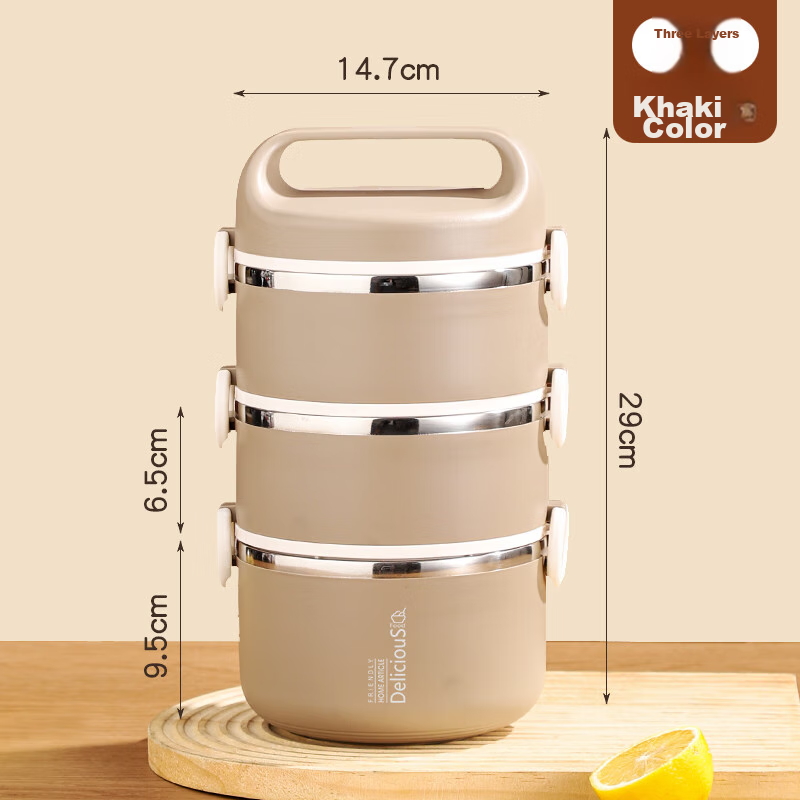 Beisesi Stainless Steel Insulated Lunch Box with Dividers, Three-Layer Food Cont...