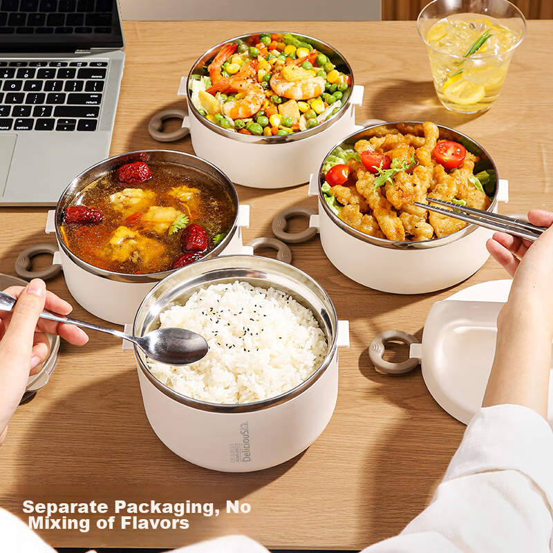 Beisesi Stainless Steel Insulated Lunch Box with Dividers, Three-Layer Food Cont...