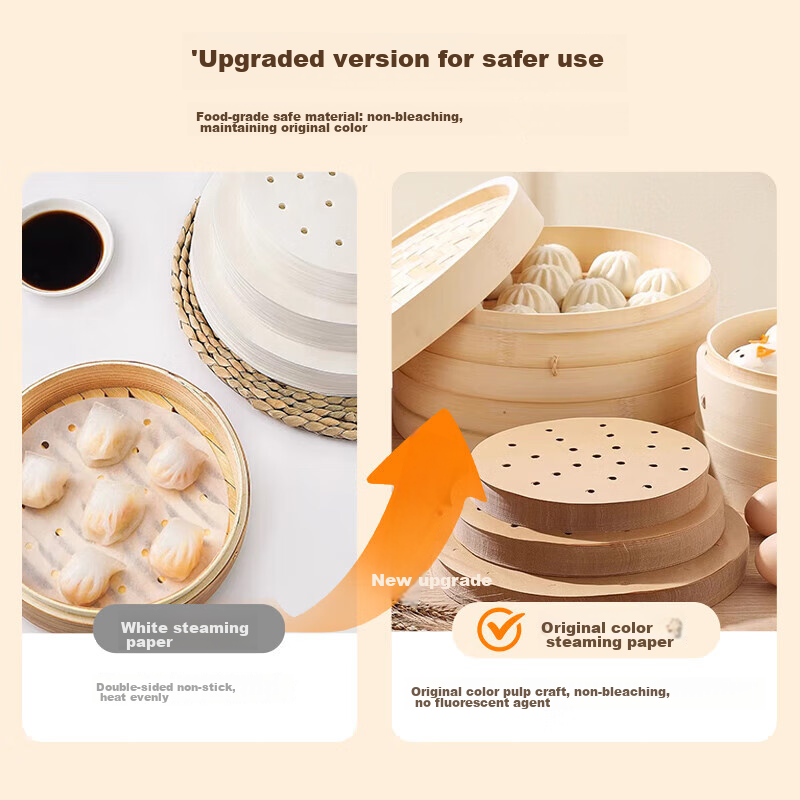 Baicaoyuan Natural Color Steamer Paper for Steaming Buns And Mantou, Food-Grade...