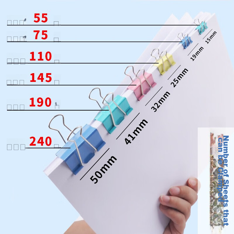 M&G Stationery 50 Pieces/can, Multiple Sizes Colorful Binder Clips, Metal Bill C...