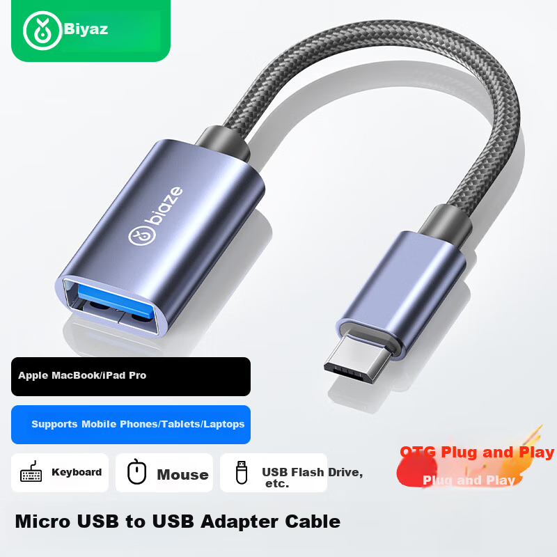 BIAZE OTG Data Cable Micro USB to USB Adapter Cable for Android Tablets and Phon...