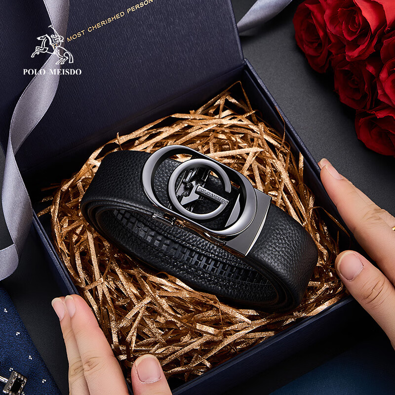 POLOMEISDO Men's Leather Belt Men's Automatic Buckle JD Self-operated Birthday N...