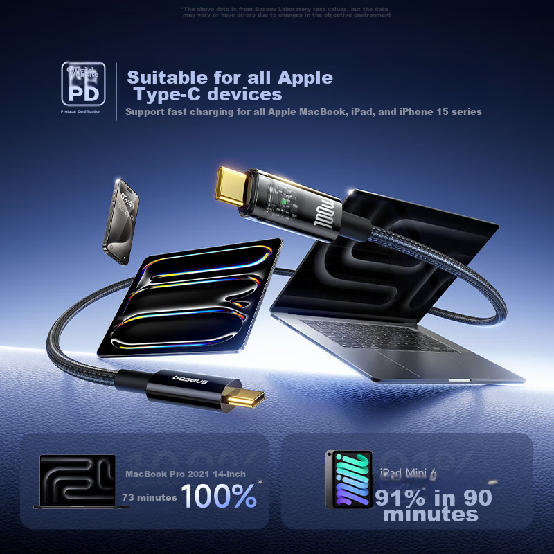 Baseus Apple 16/15 Charging Cable, Dual-Head Type-C Data Cable, PD100W Fast Char...