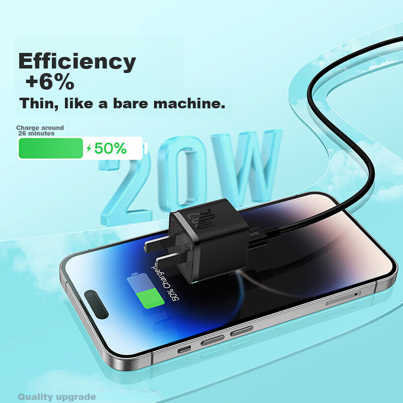 Baseus Xiao Ku, Apple Charger GaN PD 20W Set, IPhone 14 Fast Charging Cable, Cha...