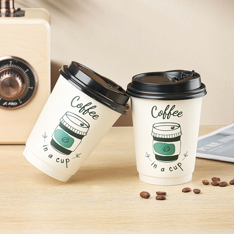 Baijie Disposable Cups, Disposable Coffee Cups, Simple Soy Milk Cups, Double-Lay...