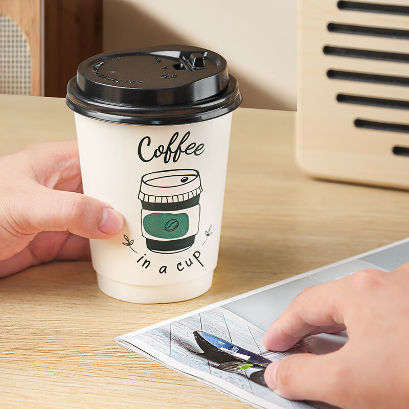 Baijie Disposable Cups, Disposable Coffee Cups, Simple Soy Milk Cups, Double-Lay...