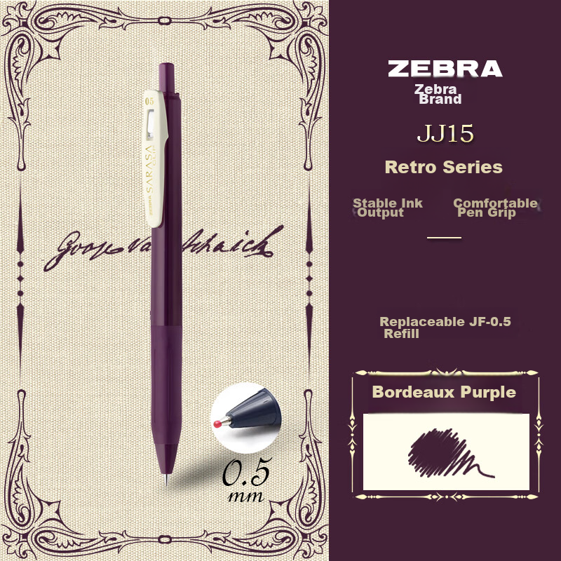 ZEBRA JJ15-V New Retro Color Gel Pen, 0.5mm, Click-Type Signature Pen, Bullet Ti...