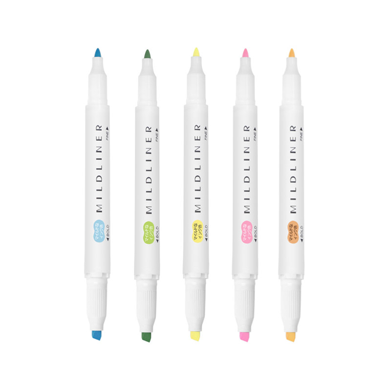 ZEBRA Double-Ended Soft Highlighter WKT7, 5-Color Set, Mildliner Series Single-C...