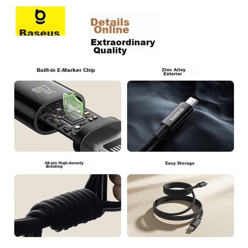 Baseus [Tungsten Gold] Series Magnetic Charging Cable, Apple Type-C Data Cable,...