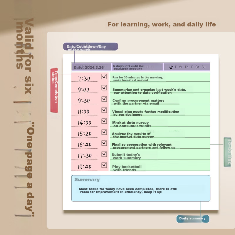 Baijinliren Square Daily Planner Todolist Notebook Self-Discipline Check-In Diar...