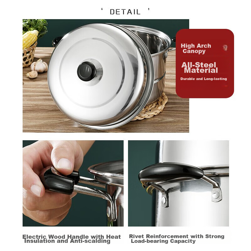 BAYCO Stainless Steel Steamer Pot, 30cm, Double-Layer, Thickened, Compatible wit...