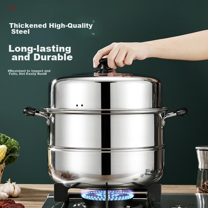 BAYCO Stainless Steel Steamer Pot, 30cm, Double-Layer, Thickened, Compatible wit...