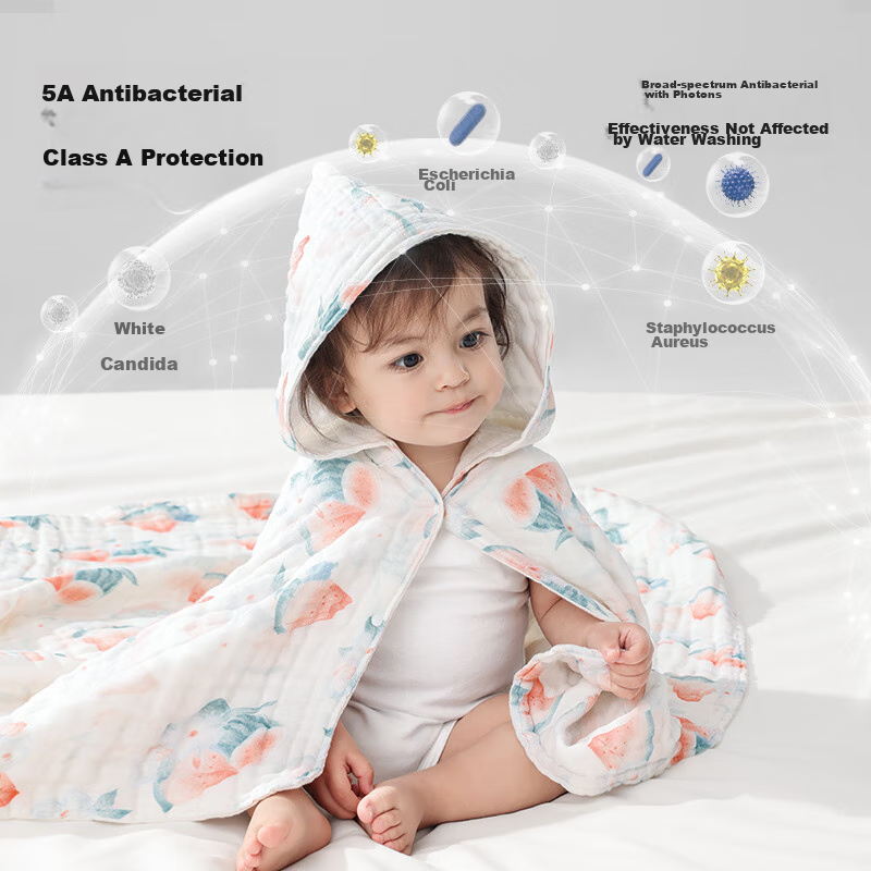 Beipesi Baby Gauze Bath Towel, Children's Hooded Cape Towel, All-Season Ultra-So...