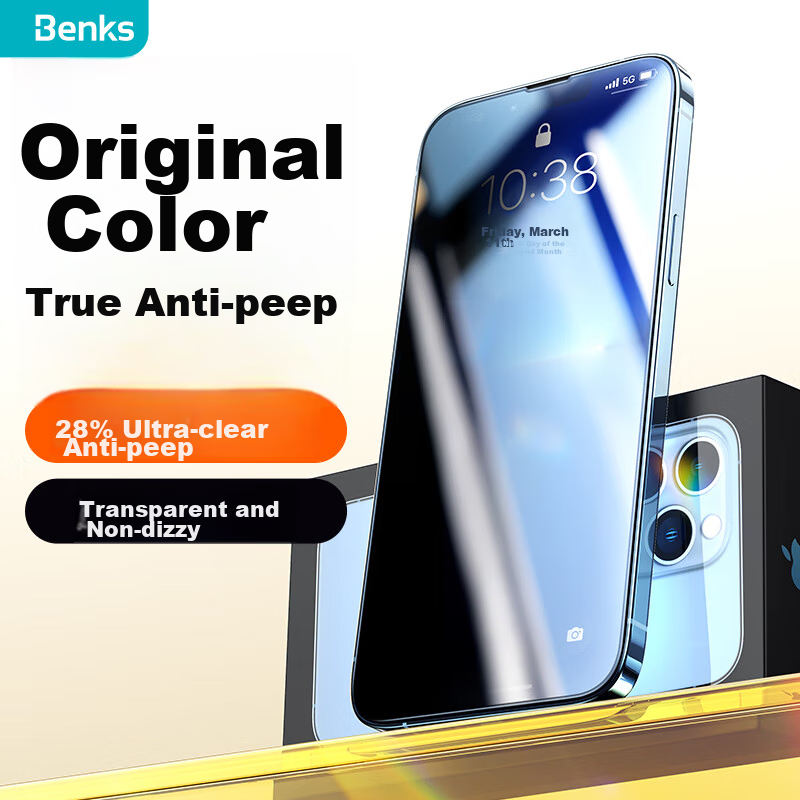 Benks Privacy Screen Protector for Apple 13/14/16e, Anti-Peeping Tempered Glass...