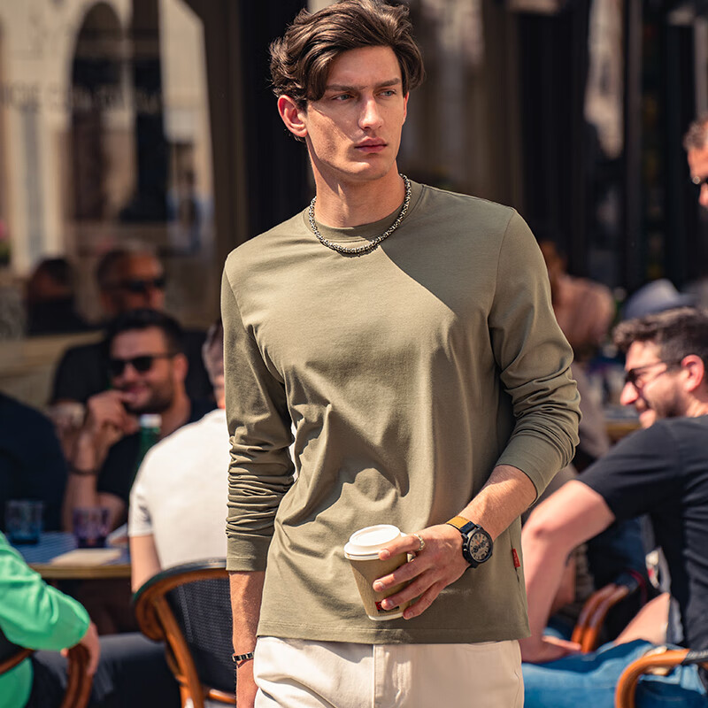 Mr. Bu Celebrity-Inspired Long-Sleeve T-Shirt, Men's Plain White Undershirt, Lon...