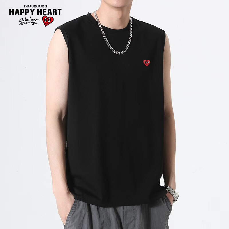 Charles Peach Heart Summer Tank Top for Men, Wide Shoulder Loose Fit Fitness Spo...