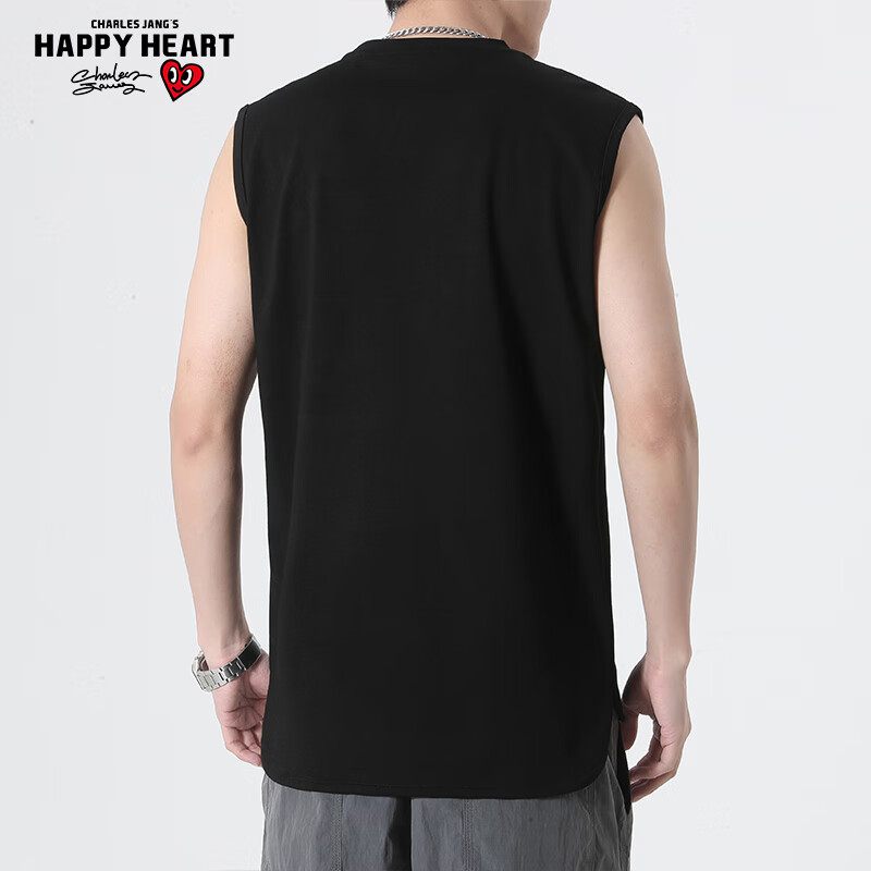 Charles Peach Heart Summer Tank Top for Men, Wide Shoulder Loose Fit Fitness Spo...