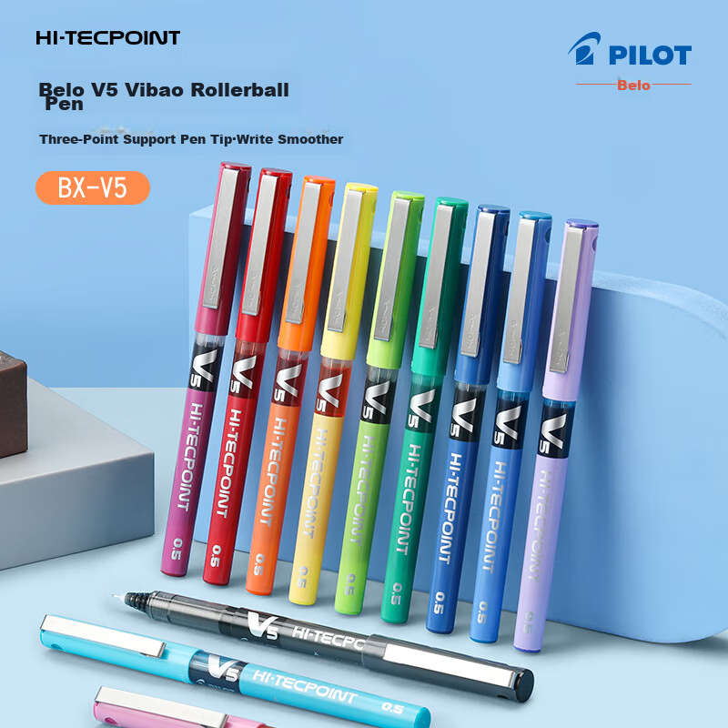 PILOT BX-V5 Rollerball Pen, 0.5mm Needle Tip, Gel Ink, Colorful Student Exam Pen...