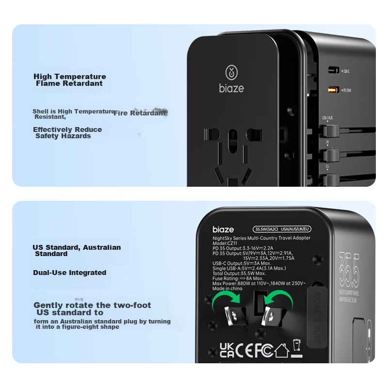 Biaze PD35W Fast Charging International Travel Adapter/multi-Country Universal T...