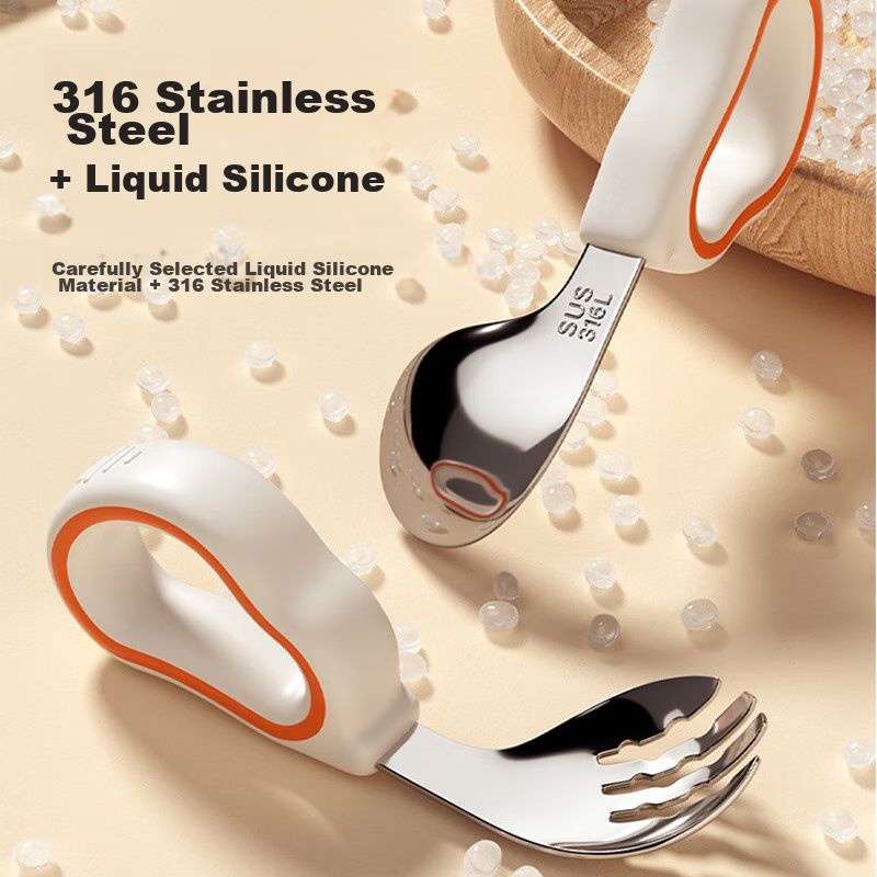 Baoshi Children's Spoon, Baby Learning to Eat, 316 Stainless Steel Fork And Spoo...