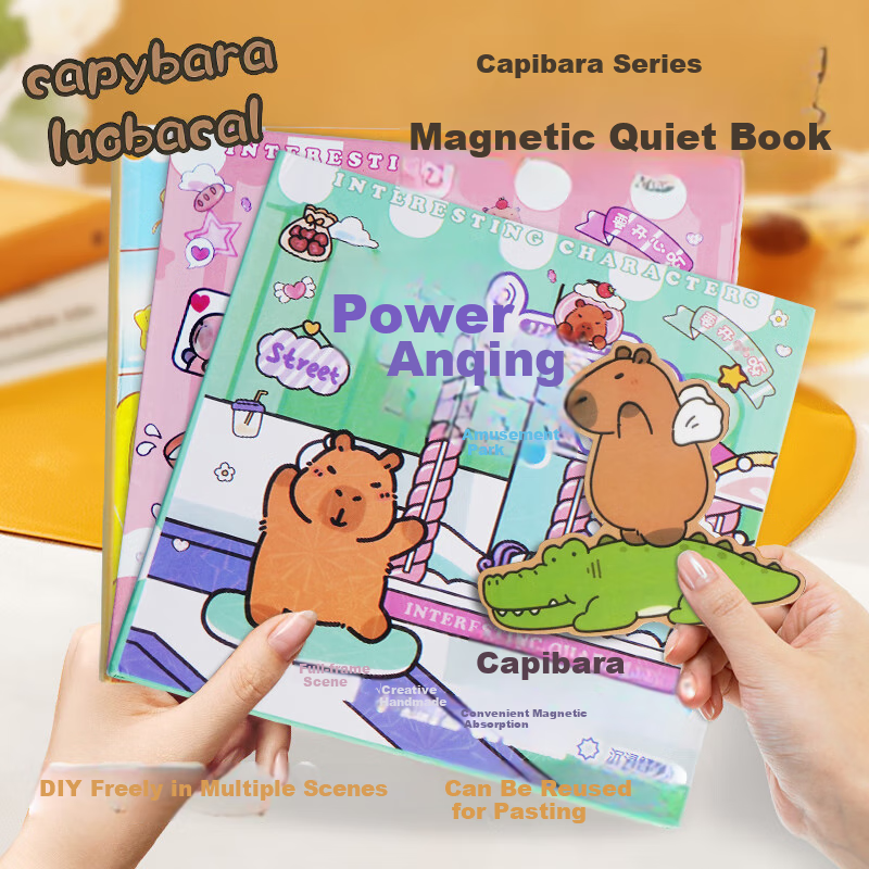 Baili Shuang Capibala Magnetic Quiet Book, 3-Pack, No-Cut Magnetic Sticker Book,...