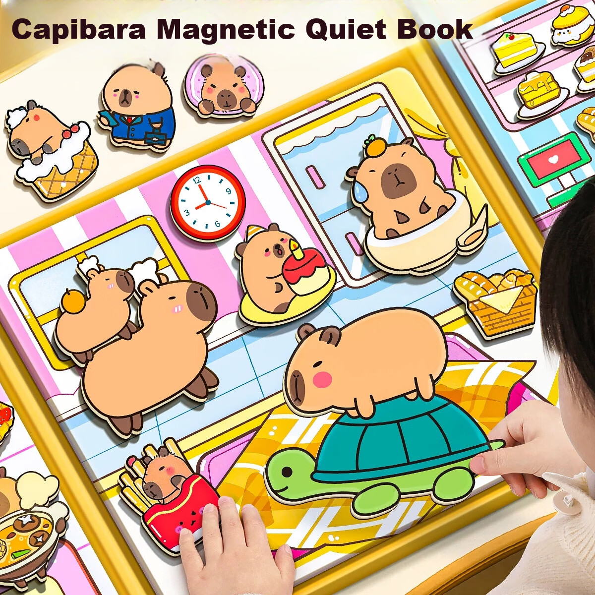 Baili Shuang Capibala Magnetic Quiet Book, 3-Pack, No-Cut Magnetic Sticker Book,...
