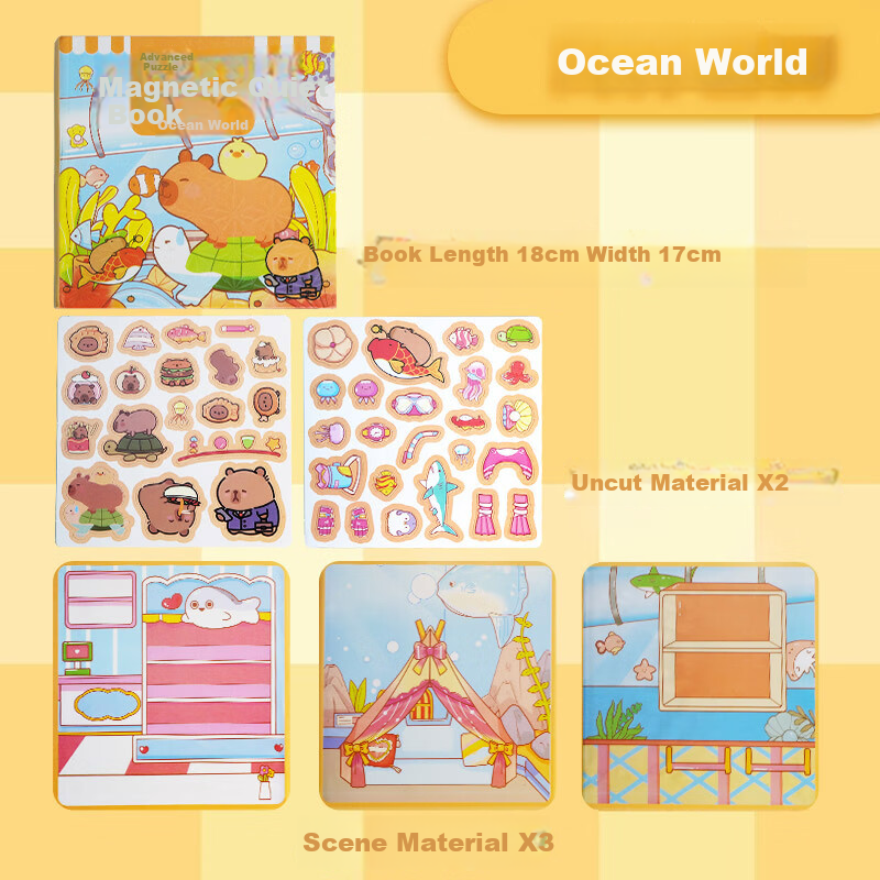 Baili Shuang Capibala Magnetic Quiet Book, 3-Pack, No-Cut Magnetic Sticker Book,...