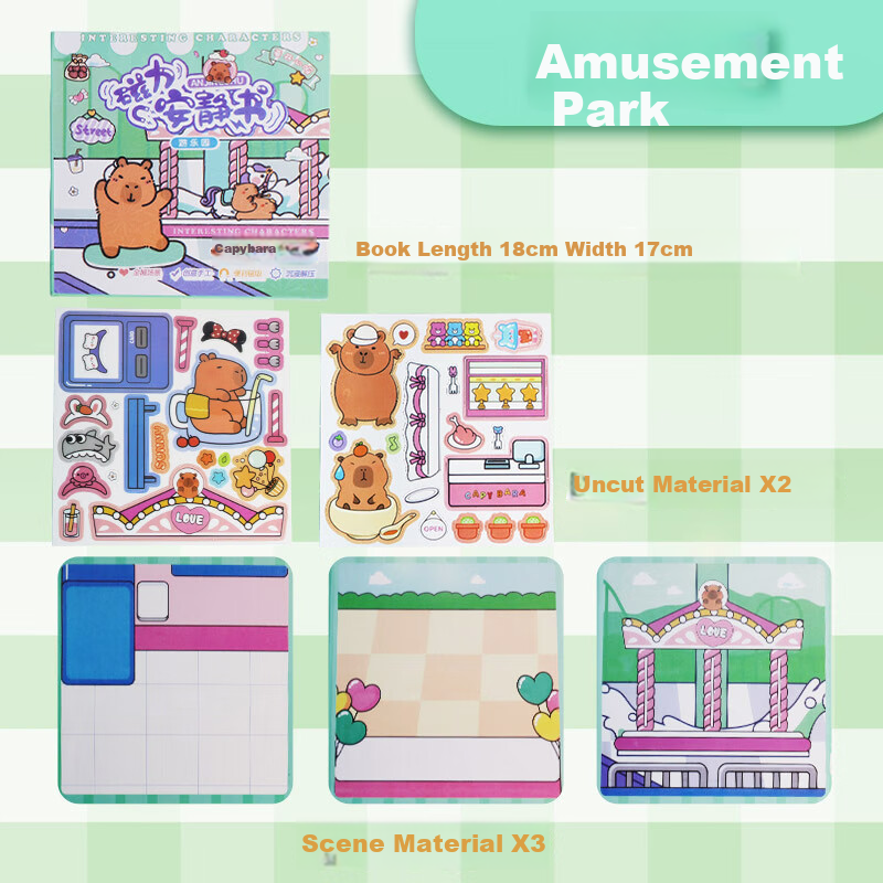 Baili Shuang Capibala Magnetic Quiet Book, 3-Pack, No-Cut Magnetic Sticker Book,...