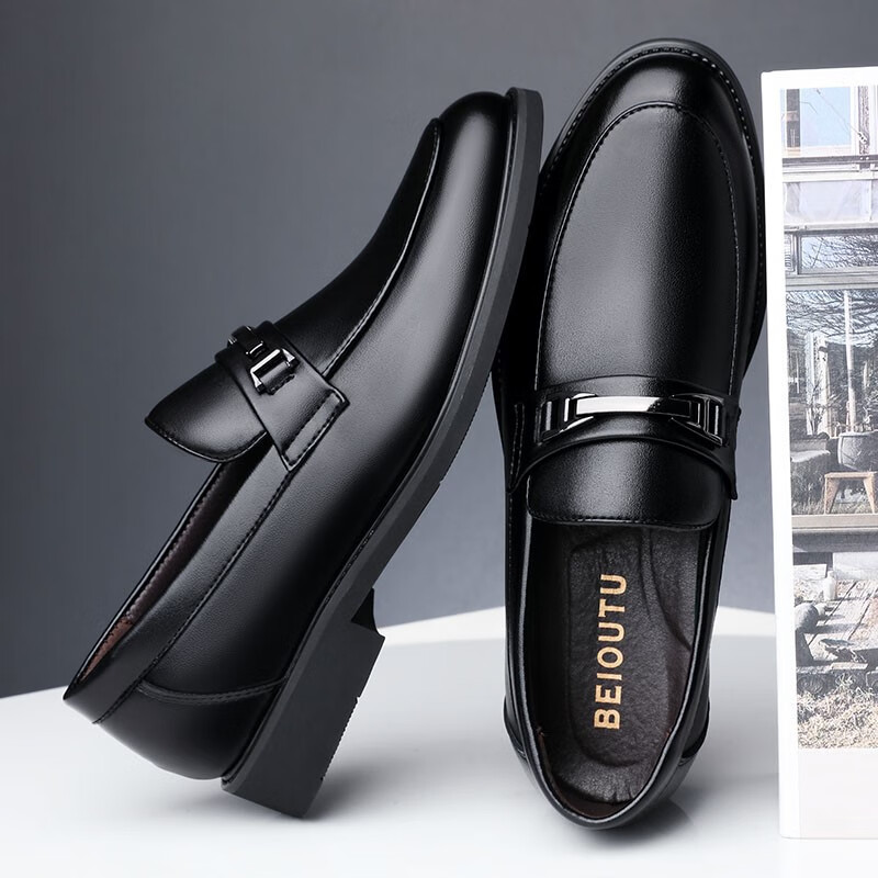 BEIOUTU Men's Slip-On Leather Shoes, Business Casual, Fashionable Loafers, Forma...