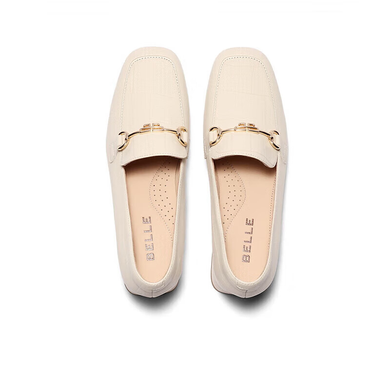 Belle Commuter Loafers for Women, Sheepskin Embossed OL Flats BZ520CA3, Beige, S...