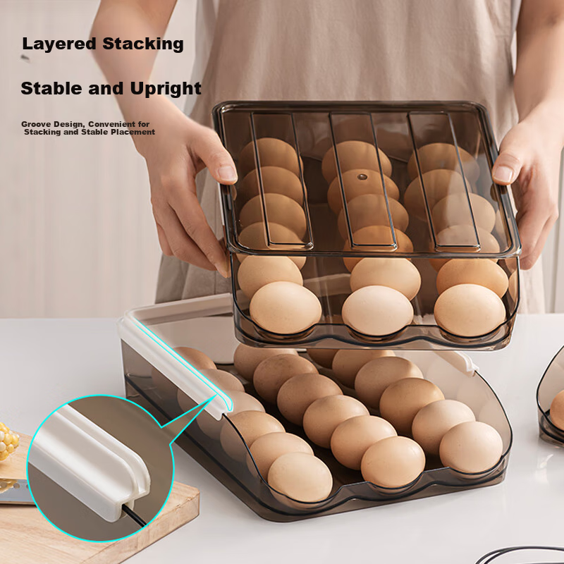 AOmeiyou Refrigerator Egg Storage Box, Drawer-Style Egg Container, Fresh-Keeping...