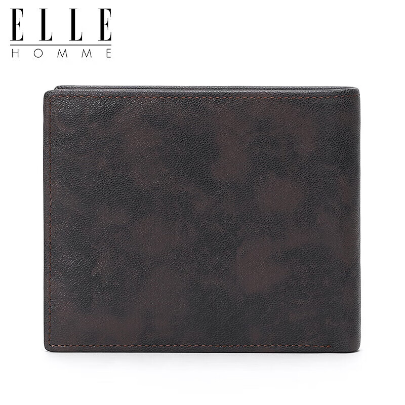 ELLE HOMME Men's Short Wallet, Top-Grain Leather Multifunctional Billfold, Horiz...