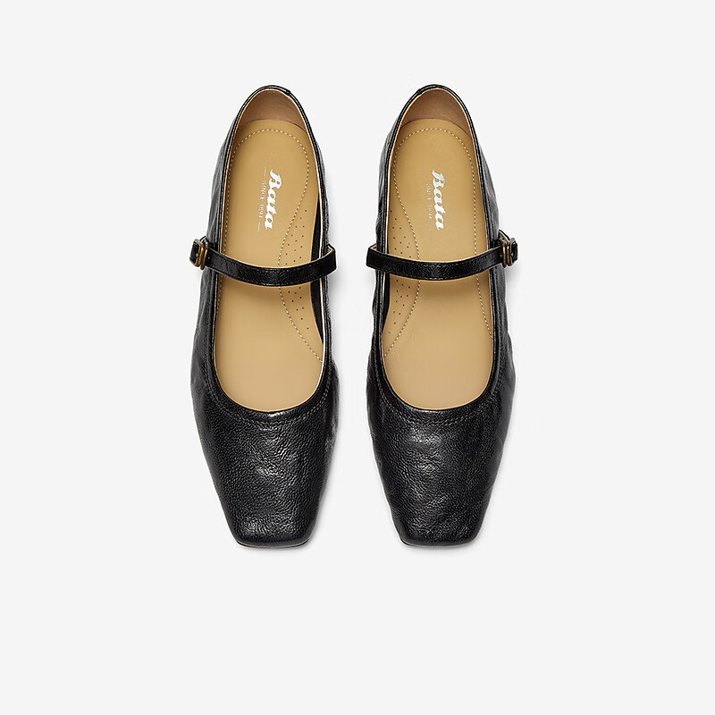Bata Women's 2025 Spring Vintage Sheepskin Elegant Mary Jane Shoes 7091AAQ5 Blac...