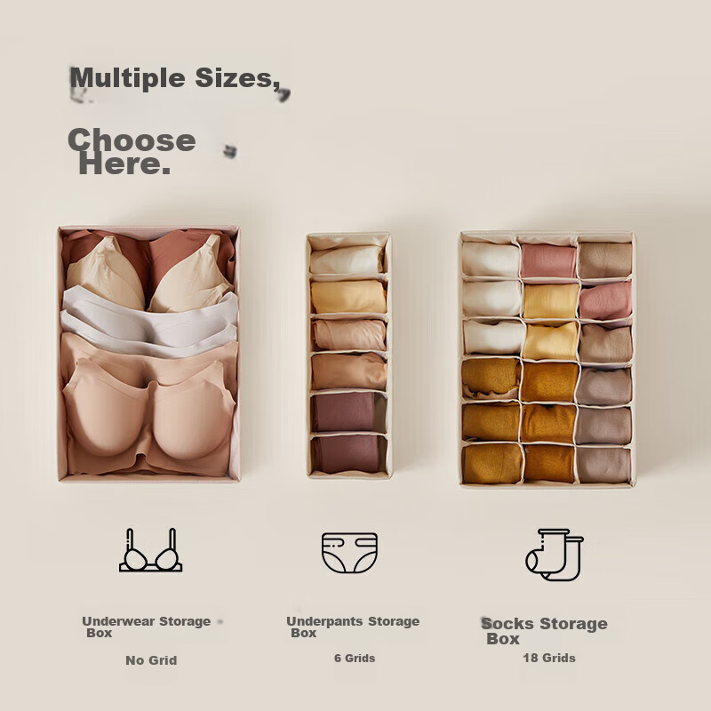 EACHY Underwear Storage Box, Sock Organizer, Drawer-Style Compartment for Bras A...