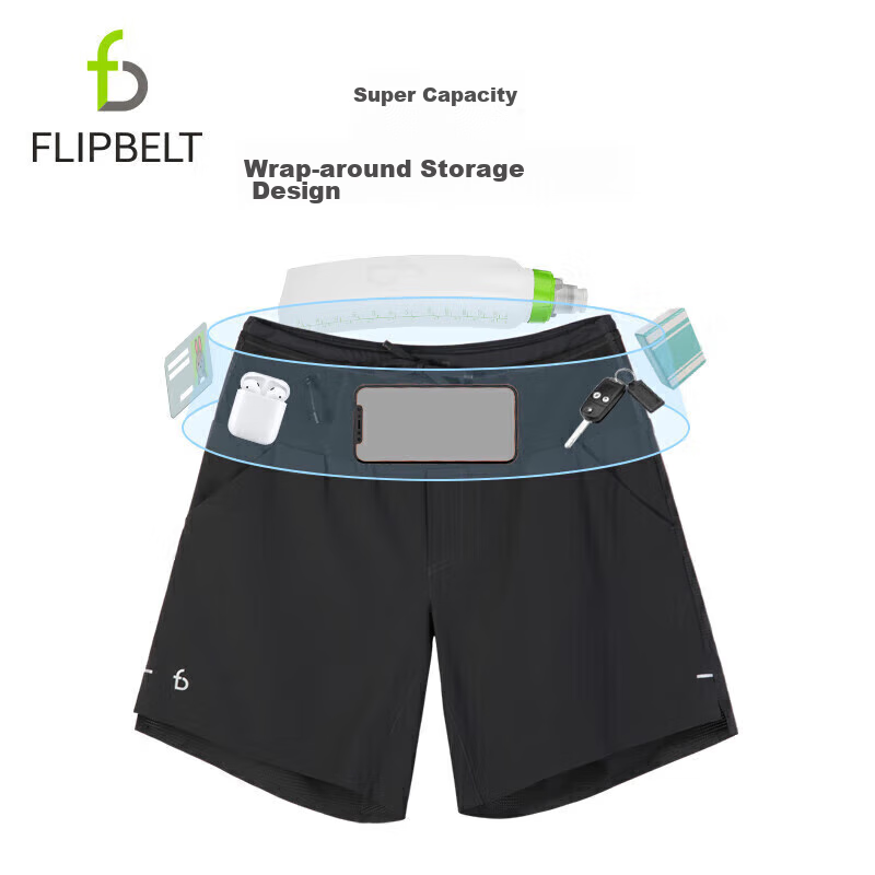 Flipbelt Men's Sports Waist Pack Shorts, Quick-Dry Fitness Track And Field Runni...