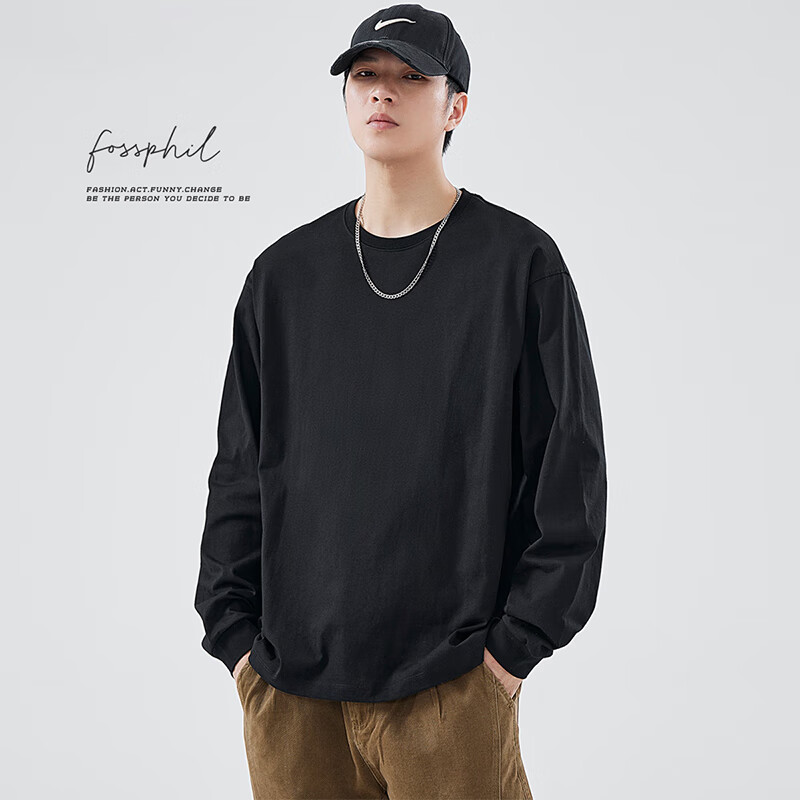 Foss Phil Men's Fashion Brand T-shirt Spring and Autumn Solid Color Cotton Long...