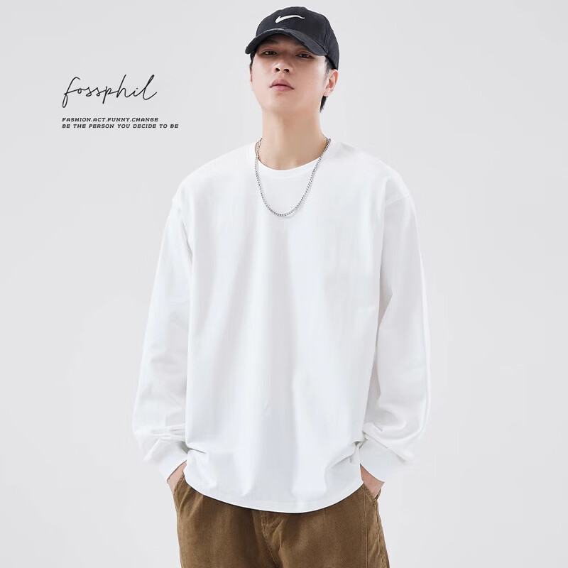 Foss Phil Men's Fashion Brand T-shirt Spring and Autumn Solid Color Cotton Long...