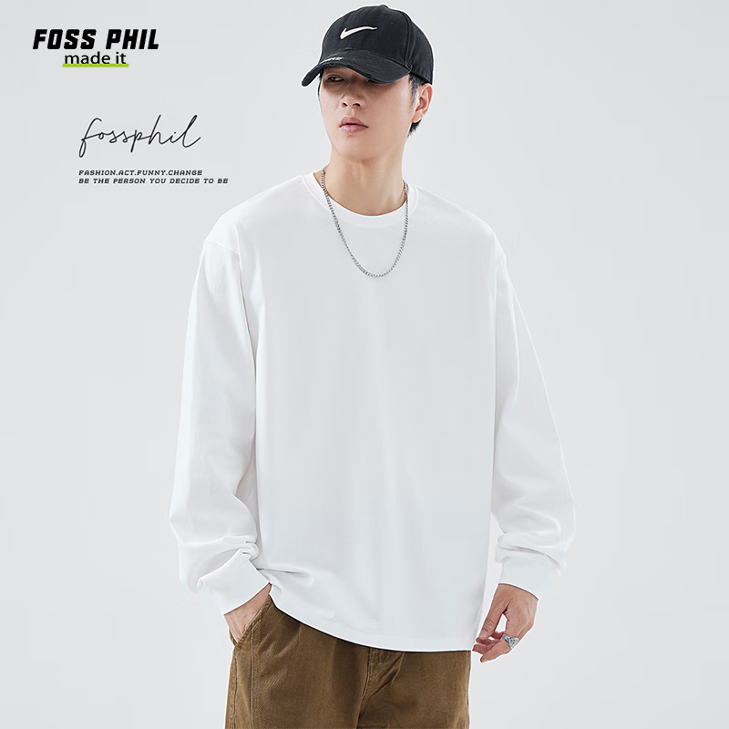 Foss Phil Men's Fashion Brand T-shirt Spring and Autumn Solid Color Cotton Long...